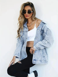 Wasserfeste & Gefütterte Oversized Damen Jeansjacke mit Kapuze – Talia