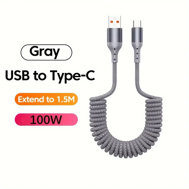 100W USB-C Spring Charging Cable with High-Speed Data Transfer – Buy 1, Get 1 FREE-B USB TO C-State of Style
