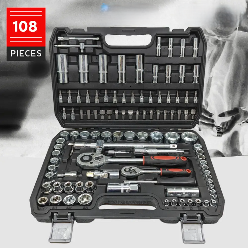Steckschlüsselset | 108-teilig | Koffer | Inkl. Ratschen | Chrom-Vanadium-Luzern Mode
