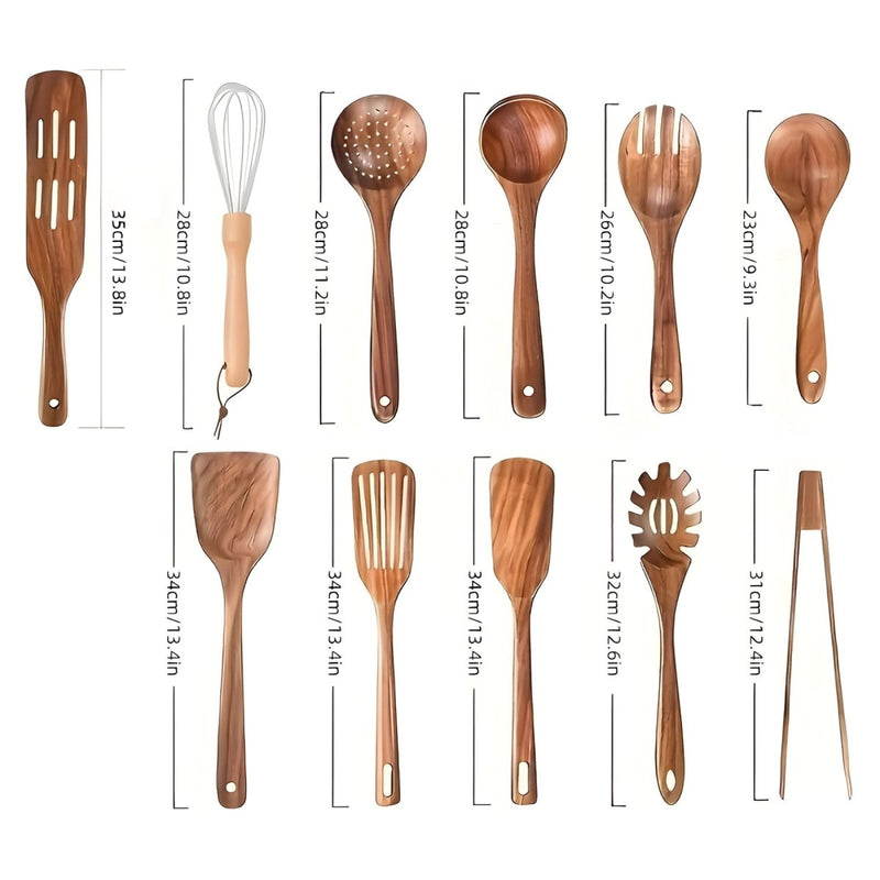 Küchenutensilien-Set | 11-teilig | Holz | Langlebig | Vielseitig | Hitzebeständig-Luzern Mode