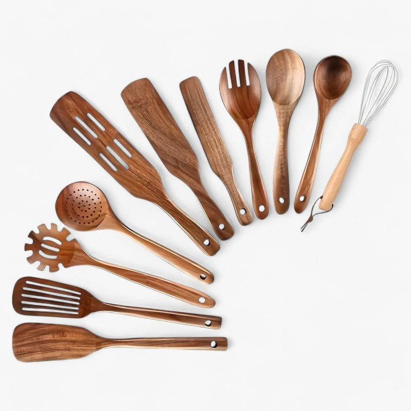 Küchenutensilien-Set | 11-teilig | Holz | Langlebig | Vielseitig | Hitzebeständig-Luzern Mode