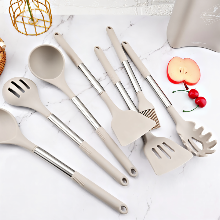 Küchenutensilien-Set | Silikon | 12-teilig | Vielseitig | Edelstahl | Stilvoll | Langlebig-Luzern Mode