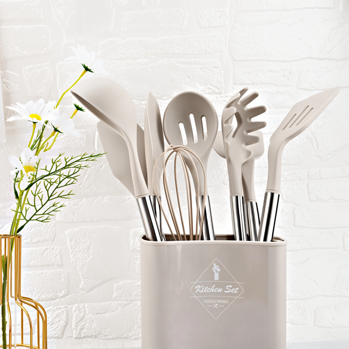 Küchenutensilien-Set | Silikon | 12-teilig | Vielseitig | Edelstahl | Stilvoll | Langlebig-Luzern Mode
