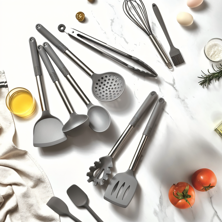 Küchenutensilien-Set | Silikon | 12-teilig | Vielseitig | Edelstahl | Stilvoll | Langlebig-Luzern Mode