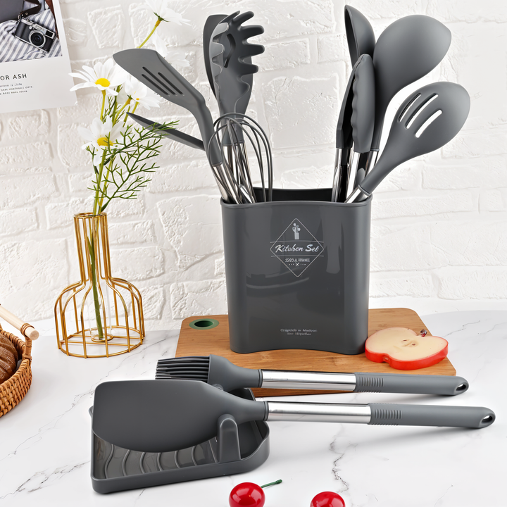 Küchenutensilien-Set | Silikon | 12-teilig | Vielseitig | Edelstahl | Stilvoll | Langlebig-Luzern Mode