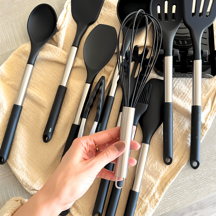 Küchenutensilien-Set | Silikon | 12-teilig | Vielseitig | Edelstahl | Stilvoll | Langlebig-Luzern Mode