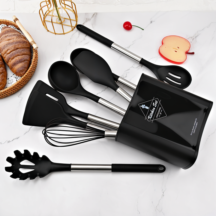 Küchenutensilien-Set | Silikon | 12-teilig | Vielseitig | Edelstahl | Stilvoll | Langlebig-Luzern Mode