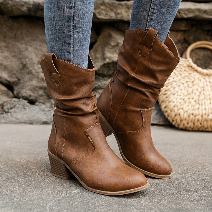 Damen Leren Stiefel mit bequemem Absatz – Amara