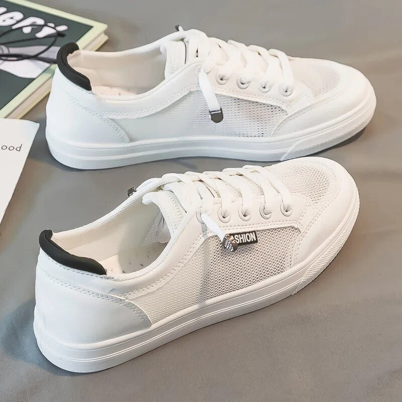 Weiße Damensneaker mit Mesh-Obermaterial – Elena
