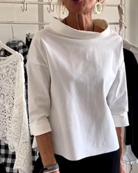 Damen Herbstbluse mit hohem Kragen und 3/4-Ärmeln – Mireille