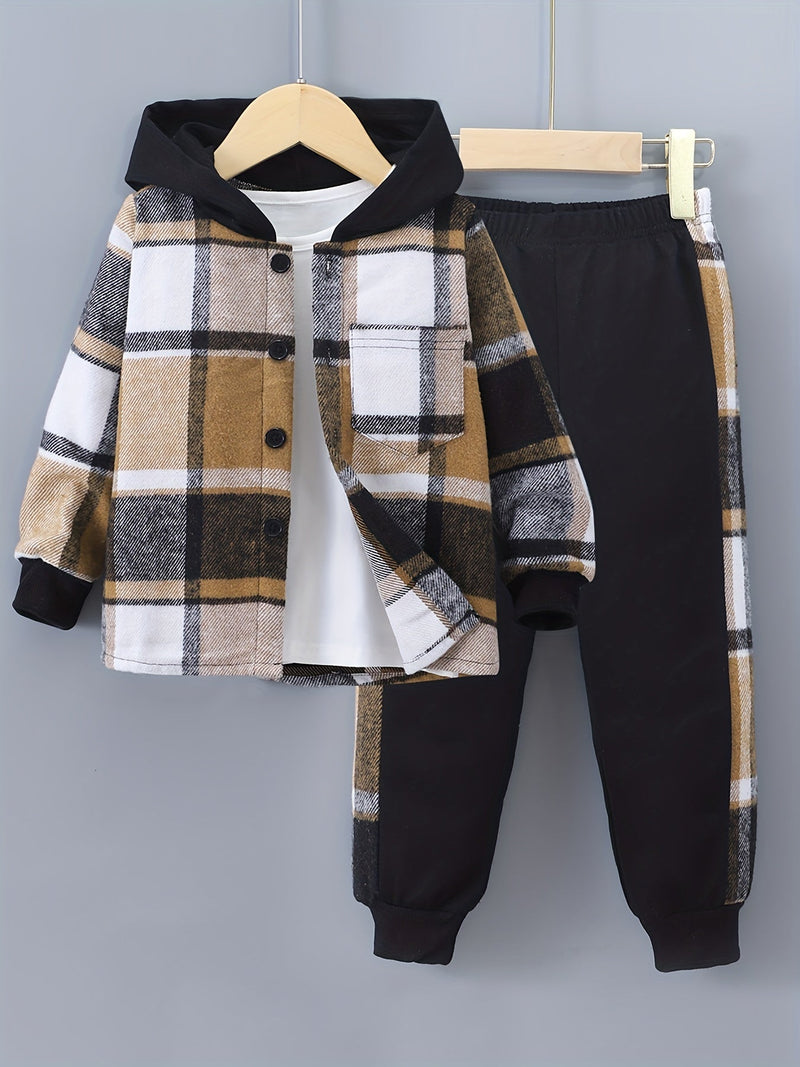 2-teiliges Jungen-Set Jordy mit kariertem Herbst-Hoodie und Jogginghose