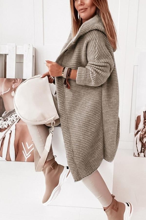Damen Strickweste mit Kapuze und Knopfverschluss – Waldaine