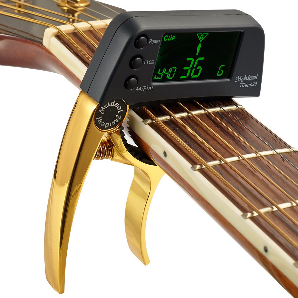 Gitarrenstimmer | Capo | 2-in-1 | Kompakt | Vielseitig | Digital-Gold-Luzern Mode