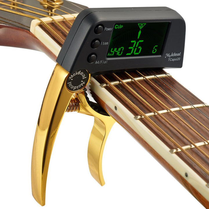 Gitarrenstimmer | Capo | 2-in-1 | Kompakt | Vielseitig | Digital-Gold-Luzern Mode