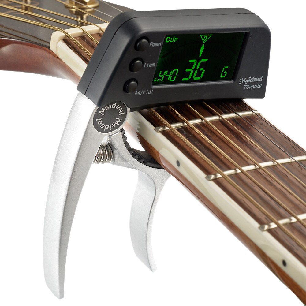 Gitarrenstimmer | Capo | 2-in-1 | Kompakt | Vielseitig | Digital-Silber-Luzern Mode