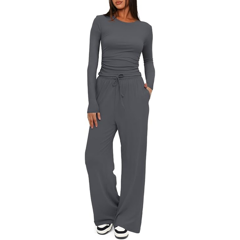 Damen Langarm Jogginganzug - Bequemer Freizeitanzug-Grau-74 cm-XS-Luzern Mode