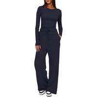 Damen Langarm Jogginganzug - Bequemer Freizeitanzug-Marineblau-74 cm-XS-Luzern Mode