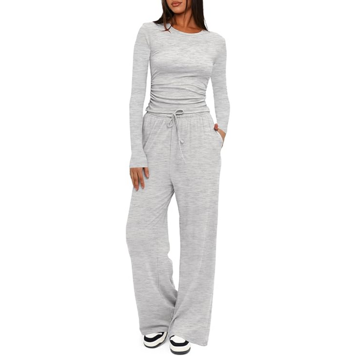 Damen Langarm Jogginganzug - Bequemer Freizeitanzug-Weiß-74 cm-XS-Luzern Mode