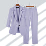 Damenanzug | Blazer | Hose | Einfarbig | Zweiteilig | Weicher Stoff-Lila-M-Luzern Mode