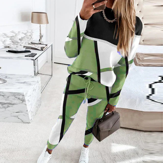 Herren Jogginganzug Set mit Geometrischem Muster Design-Grün-S-Luzern Mode