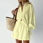 Damen Zomerset | 2-teilig | Bluse | Kurz | Unifarben | Lange Ärmel-Gelb-XS-Luzern Mode
