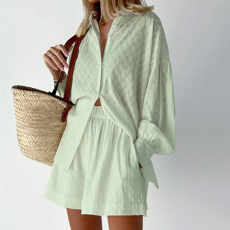 Damen Zomerset | 2-teilig | Bluse | Kurz | Unifarben | Lange Ärmel-Hellgrün-XS-Luzern Mode