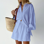Damen Zomerset | 2-teilig | Bluse | Kurz | Unifarben | Lange Ärmel-Himmelblau-XS-Luzern Mode