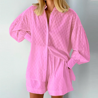 Damen Zomerset | 2-teilig | Bluse | Kurz | Unifarben | Lange Ärmel-Rosa-XS-Luzern Mode