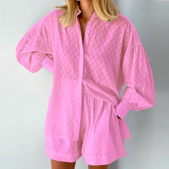 Damen Zomerset | 2-teilig | Bluse | Kurz | Unifarben | Lange Ärmel-Rosa-XS-Luzern Mode