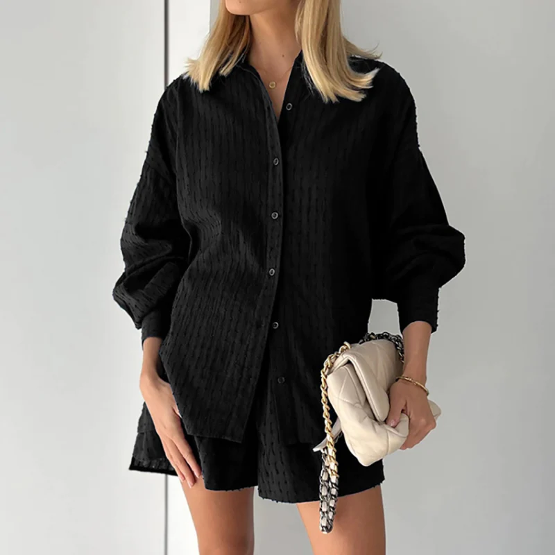 Damen Zomerset | 2-teilig | Bluse | Kurz | Unifarben | Lange Ärmel-Schwarz-XS-Luzern Mode
