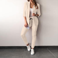 Damenanzug | 2-teilig | Stretch | Hose | Sakko | Uni | Slim Fit-Beige-S-Luzern Mode