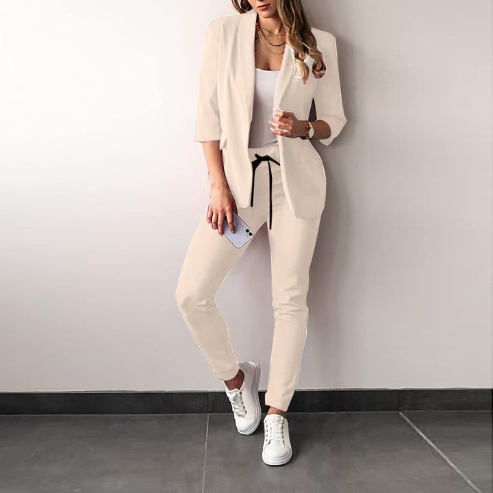 Damenanzug | 2-teilig | Stretch | Hose | Sakko | Uni | Slim Fit-Beige-S-Luzern Mode