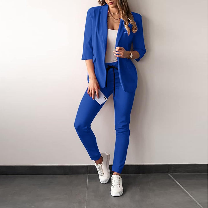 Damenanzug | 2-teilig | Stretch | Hose | Sakko | Uni | Slim Fit-Blau-S-Luzern Mode