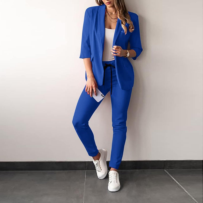 Damenanzug | 2-teilig | Stretch | Hose | Sakko | Uni | Slim Fit-Blau-S-Luzern Mode