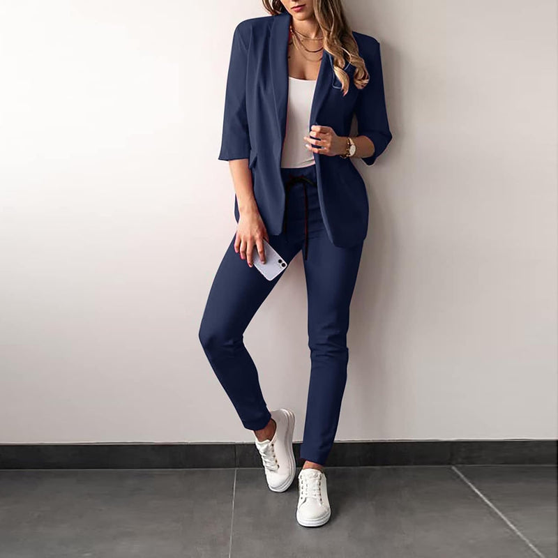 Damenanzug | 2-teilig | Stretch | Hose | Sakko | Uni | Slim Fit-Dunkelblau-S-Luzern Mode