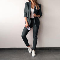 Damenanzug | 2-teilig | Stretch | Hose | Sakko | Uni | Slim Fit-Dunkelgrün-S-Luzern Mode