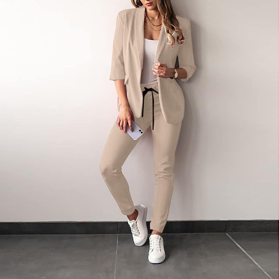 Damenanzug | 2-teilig | Stretch | Hose | Sakko | Uni | Slim Fit-Khaki-S-Luzern Mode