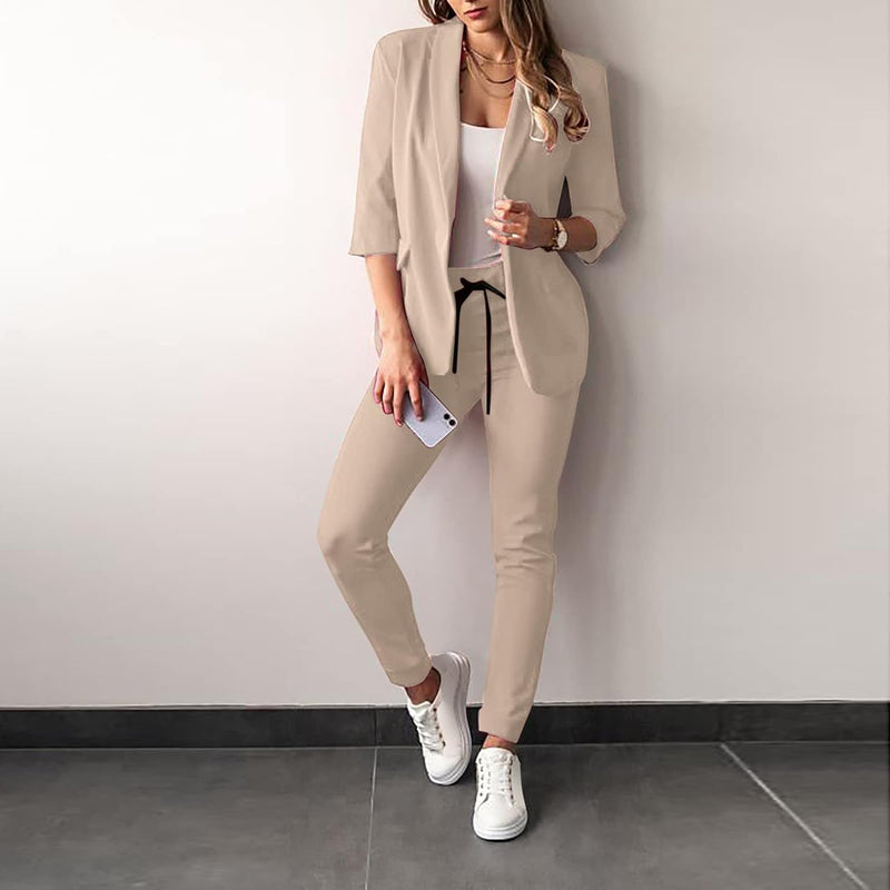 Damenanzug | 2-teilig | Stretch | Hose | Sakko | Uni | Slim Fit-Khaki-S-Luzern Mode