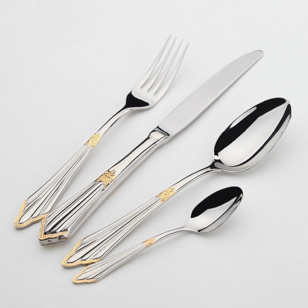Besteckset | Goldveredelung | Luxus | Edelstahl | Stilvoll | Langlebig | 24-teilig | 48-teilig-24-teilig-Luzern Mode