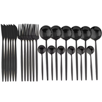 Schwarze Besteckset | 24-teilig Edelstahl Stilvoll Langlebig Modern-Langer Rand-Luzern Mode