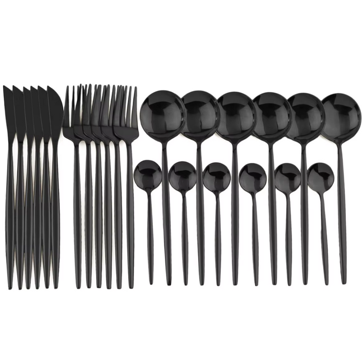 Schwarze Besteckset | 24-teilig Edelstahl Stilvoll Langlebig Modern-Langer Rand-Luzern Mode