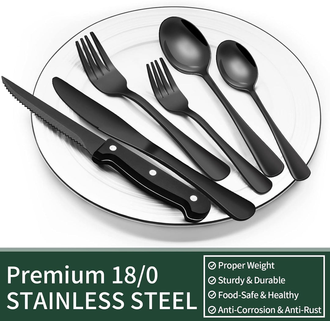 Schwarze Besteckset | 24-teilig Edelstahl Stilvoll Langlebig Modern-Luzern Mode