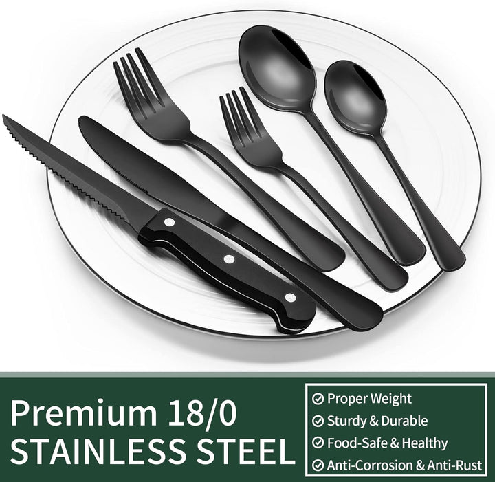 Schwarze Besteckset | 24-teilig Edelstahl Stilvoll Langlebig Modern-Luzern Mode