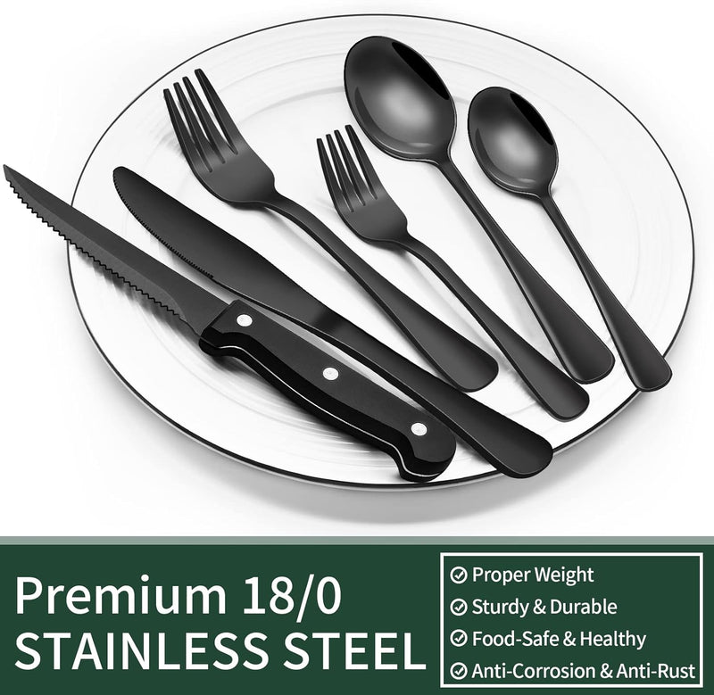 Schwarze Besteckset | 24-teilig Edelstahl Stilvoll Langlebig Modern-Luzern Mode