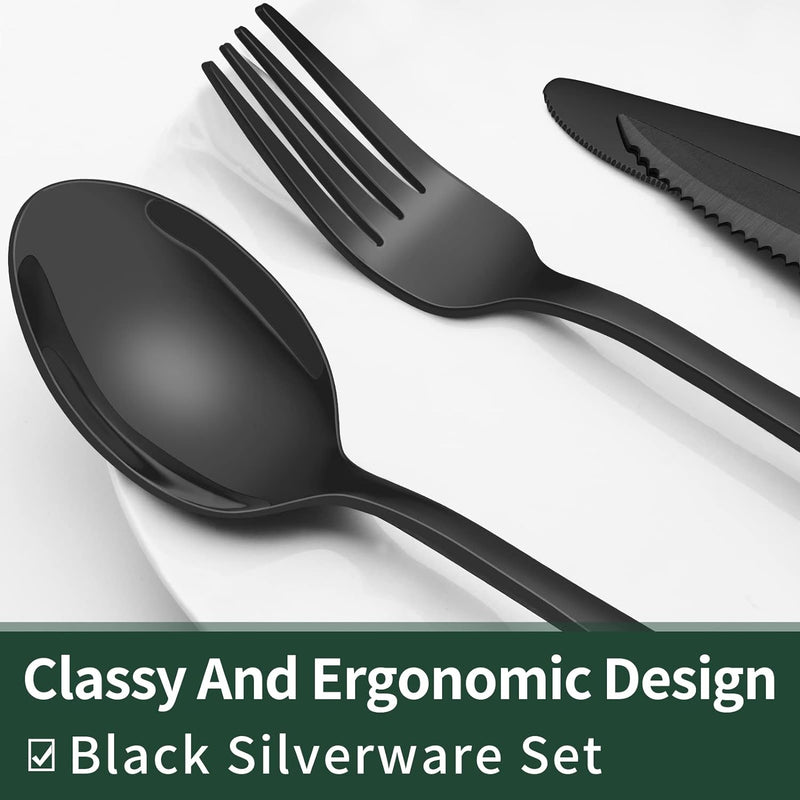 Schwarze Besteckset | 24-teilig Edelstahl Stilvoll Langlebig Modern-Luzern Mode