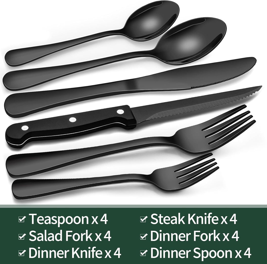 Schwarze Besteckset | 24-teilig Edelstahl Stilvoll Langlebig Modern-Luzern Mode