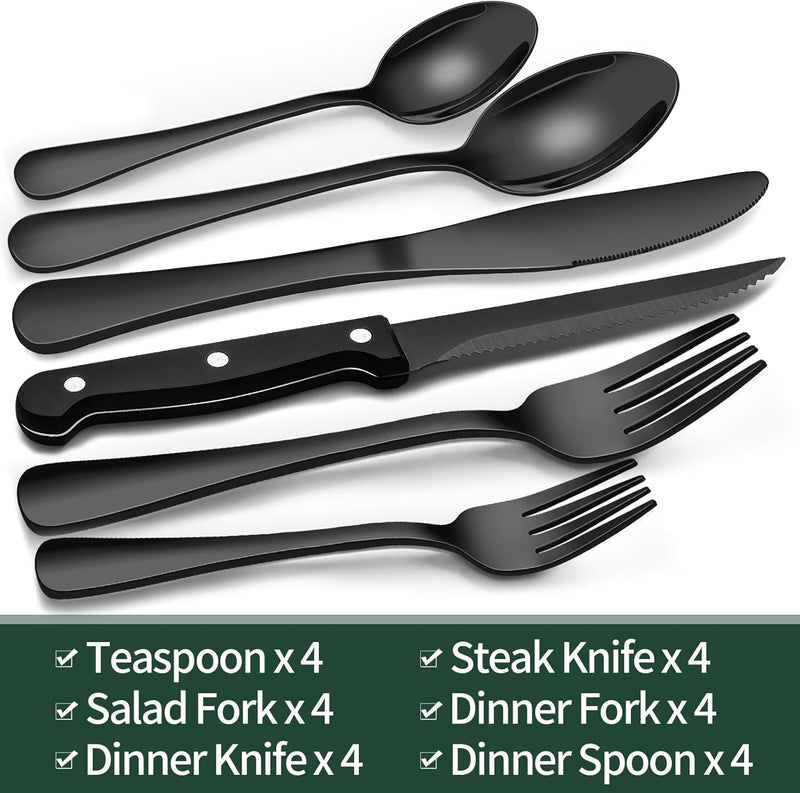 Schwarze Besteckset | 24-teilig Edelstahl Stilvoll Langlebig Modern-Luzern Mode