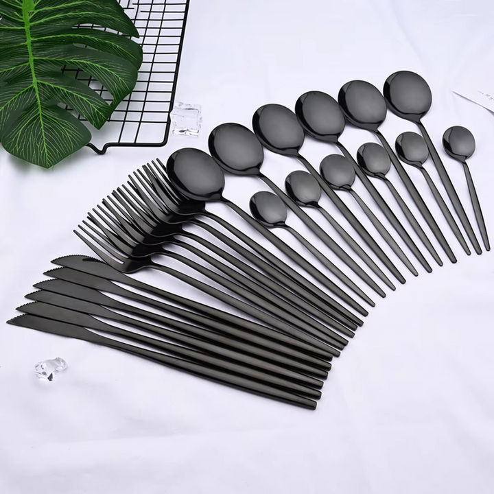 Schwarze Besteckset | 24-teilig Edelstahl Stilvoll Langlebig Modern-Luzern Mode