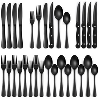 Schwarze Besteckset | 24-teilig Edelstahl Stilvoll Langlebig Modern-Runder Rand-Luzern Mode