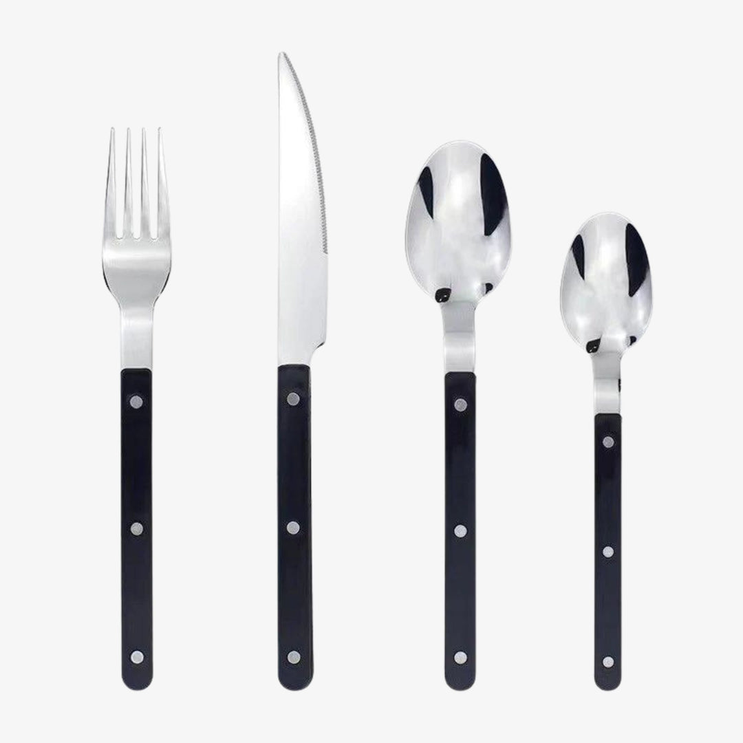 Besteckset | 24-teilig | Bistro | Stilvoll | Langlebig | Edelstahl | Modern-Schwarz-Luzern Mode